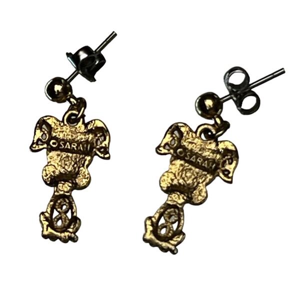 Vintage 70s Sarah Coventry Hercules Dog Pendant Chain Necklace Earrings Set Gold - Picture 7 of 9